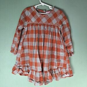 Ruffle butts Girls Gray Orange Plaid Long Sleeve Ruffle Dress Size 6
